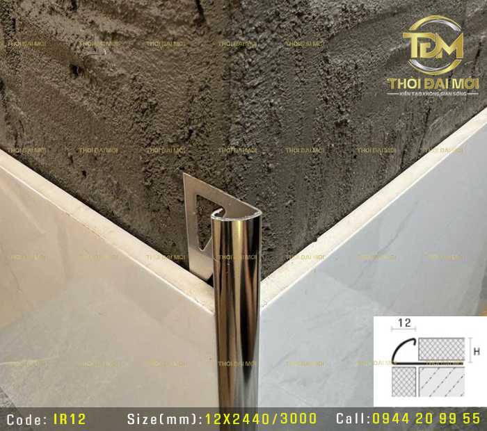 Nẹp Góc Tròn 1 Cánh Inox 304